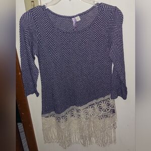 Mid Sleeve Long Striped Top